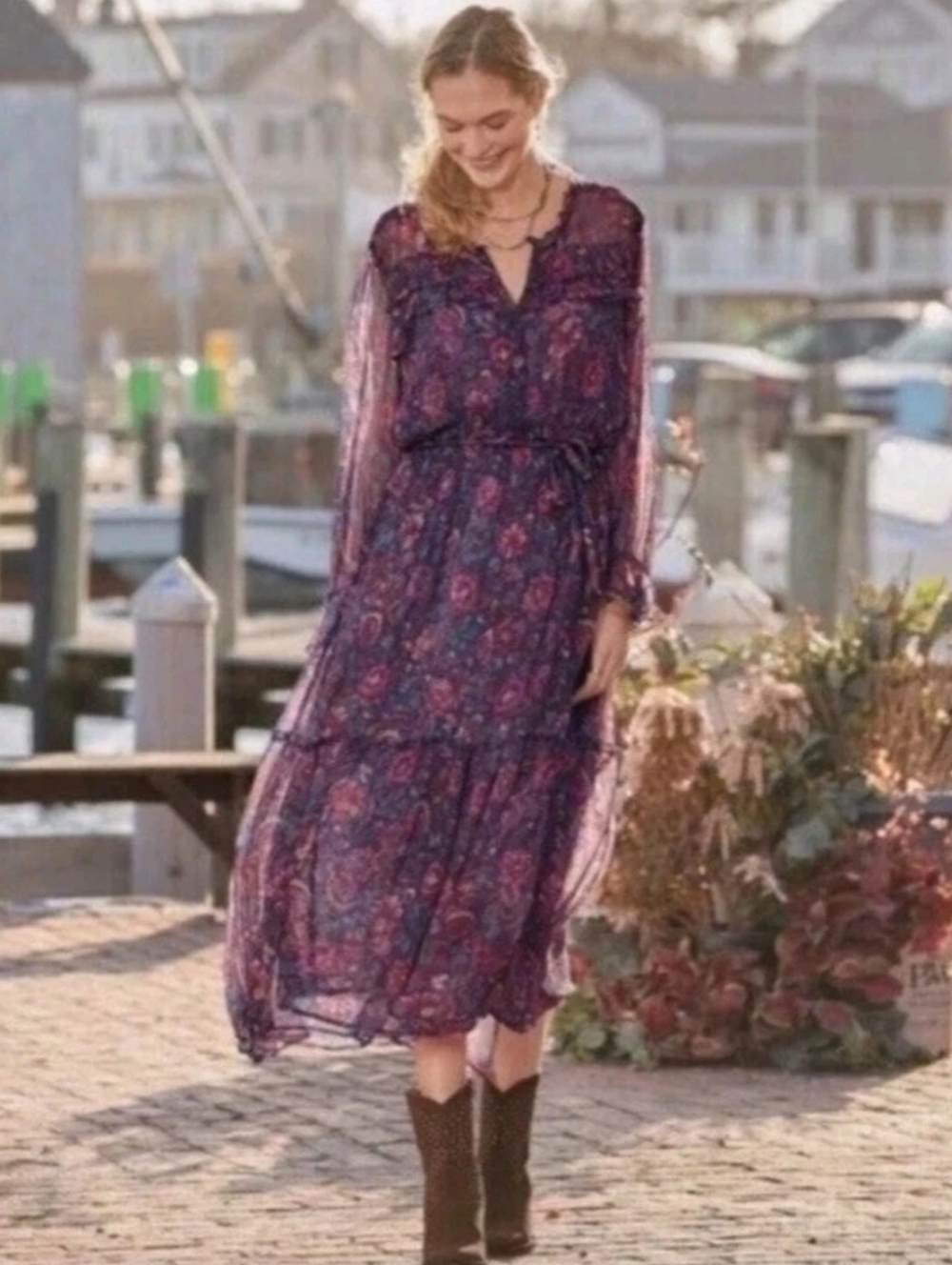 Sundance Litzy Bloom Midnight Floral Chiffon Maxi Dress